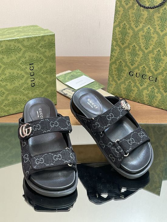 Gucci Classic Denim Monogram Slip On Beach Slides Premium Quality