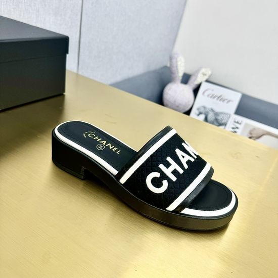 Chanel Rhinestone Chunky Heel Platform Cloth Upper Sandals