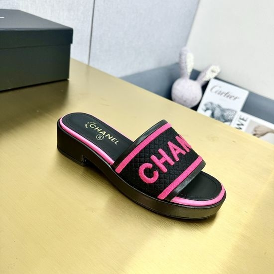 Chanel Rhinestone Chunky Heel Platform Cloth Upper Sandals