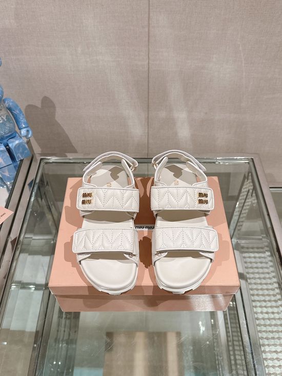 Miu Miu Leather Hook Loop Slide Sandals Padded Casual Summer Footwear