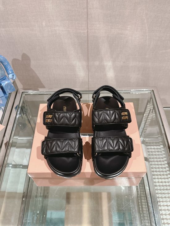 Miu Miu Leather Hook Loop Slide Sandals Padded Casual Summer Footwear