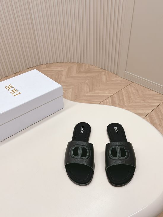 Christian Dior Letter Decor Slippers Cowhide Upper Sheepskin Insole Leather Sole