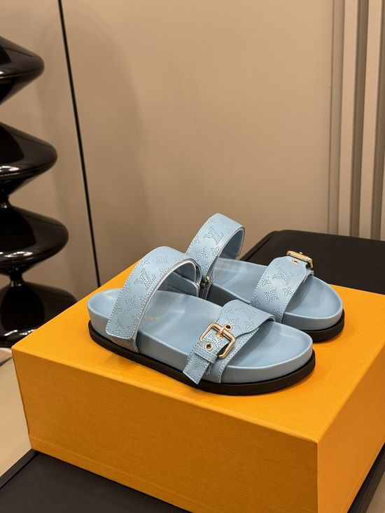 Louis Vuitton Double Strap Hollow Out Leather Comfortable Slides