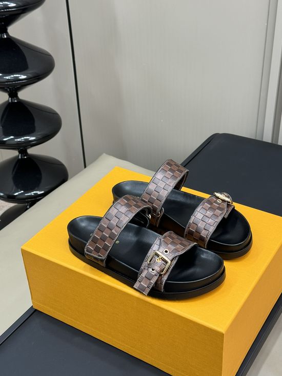 Louis Vuitton Double Strap Hollow Out Leather Comfortable Slides