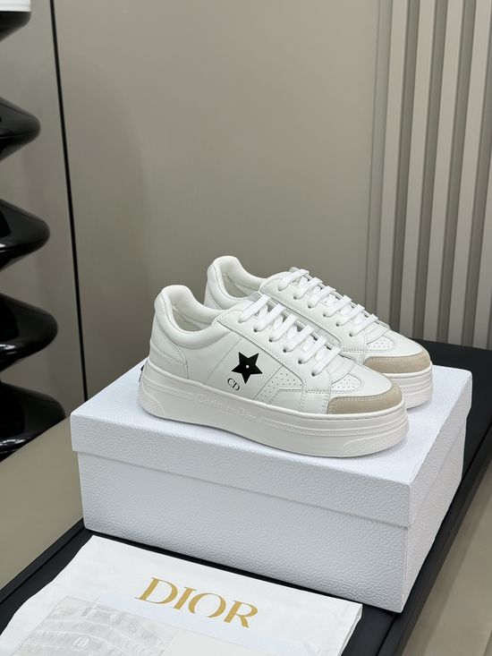 Christian Dior Elevated White Sneakers with Star Accents