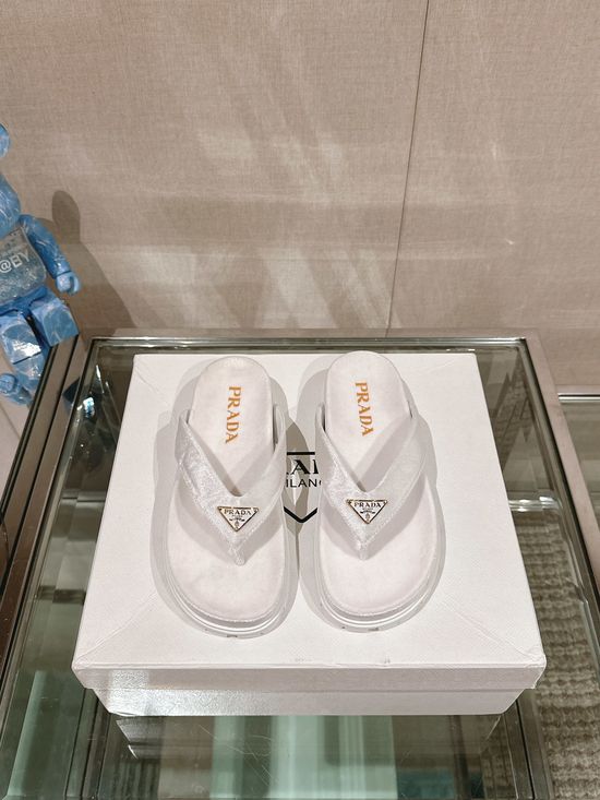 Prada Velvet Thong Flip Flop Slippers With Non-slip Sole
