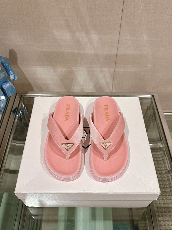 Prada Velvet Thong Flip Flop Slippers With Non-slip Sole