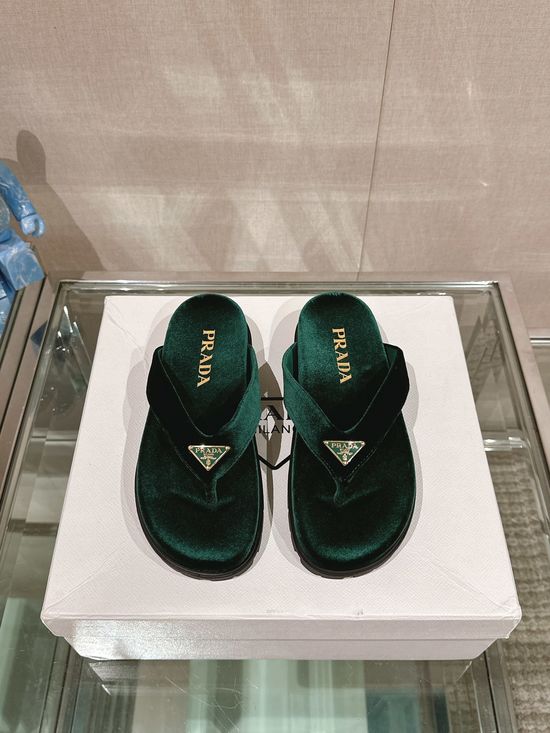 Prada Velvet Thong Flip Flop Slippers With Non-slip Sole