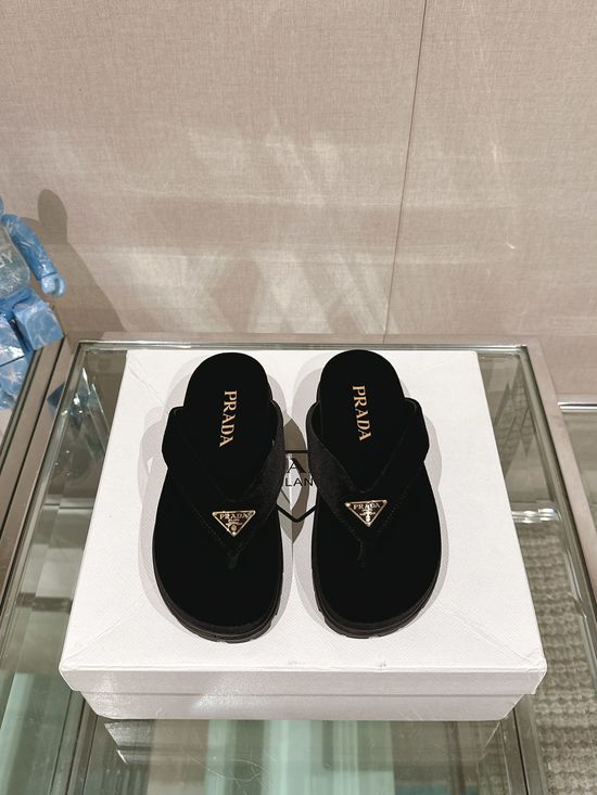 Prada Velvet Thong Flip Flop Slippers With Non-slip Sole