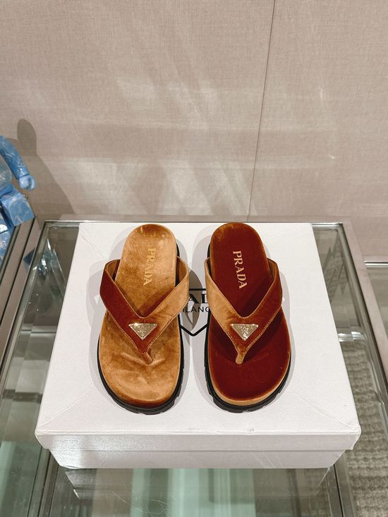 Prada Velvet Thong Flip Flop Slippers With Non-slip Sole