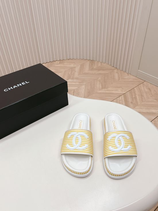 Chanel Striped Sandals and Slippers Sheepskin Insole