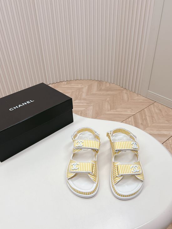 Chanel Striped Sandals and Slippers Sheepskin Insole