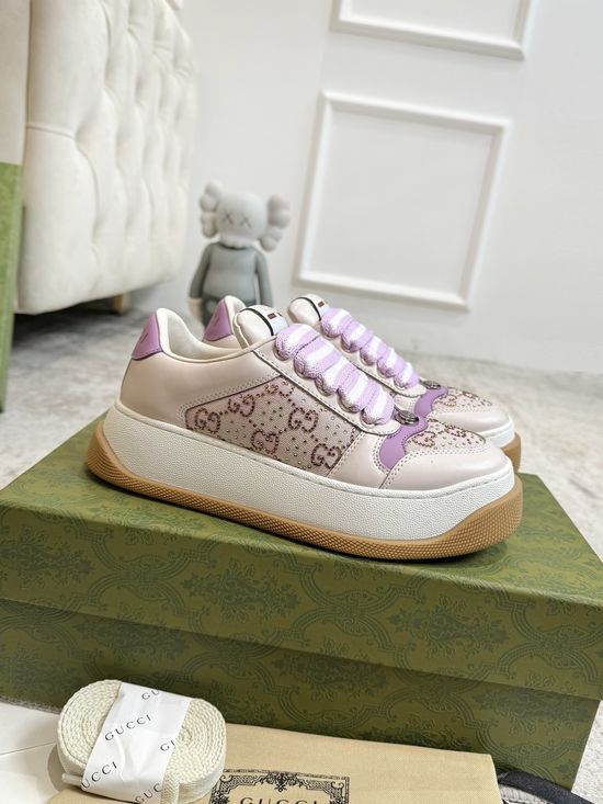 Gucci Retro Distressed Platform Sneakers Soft Lining Non Slip Sole