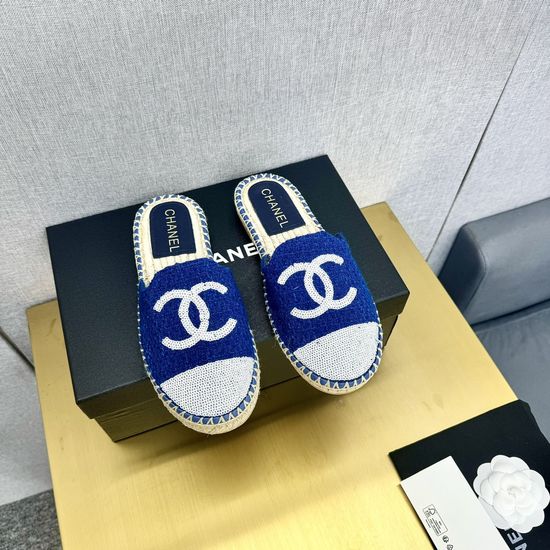 Chanel Casual Denim Espadrille Mules Slip On Comfort Shoes