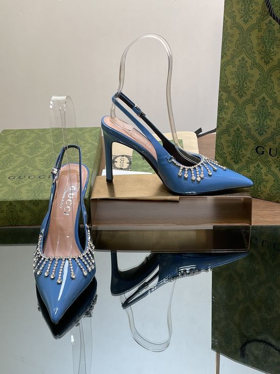 Gucci Crystal Pendant Pointed Toe Stiletto Heel Sandals