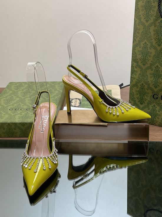 Gucci Crystal Pendant Pointed Toe Stiletto Heel Sandals