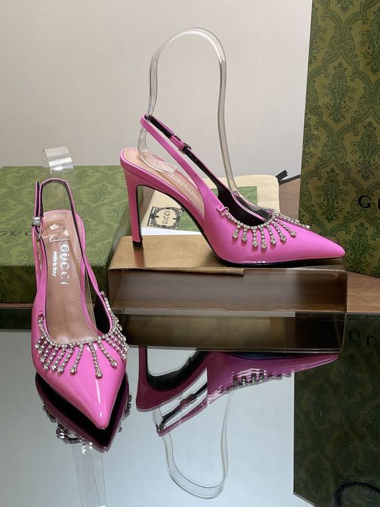 Gucci Crystal Pendant Pointed Toe Stiletto Heel Sandals