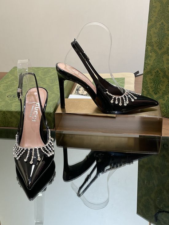 Gucci Crystal Pendant Pointed Toe Stiletto Heel Sandals