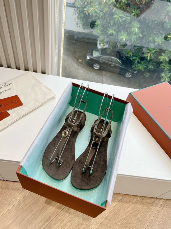 Loro Piana Comfortable Suede Thong Sandals with Non-Slip Leather Sole
