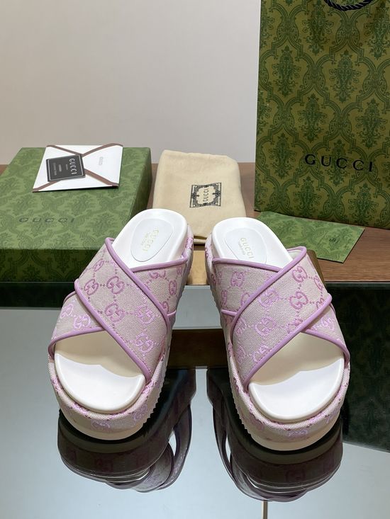 Gucci Denim Crisscross Platform Sandals with Embossed Pattern