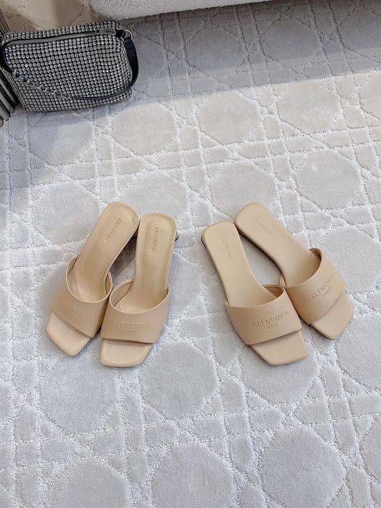 Balenciaga Minimalist Leather Slide Sandals With Low Heel Option