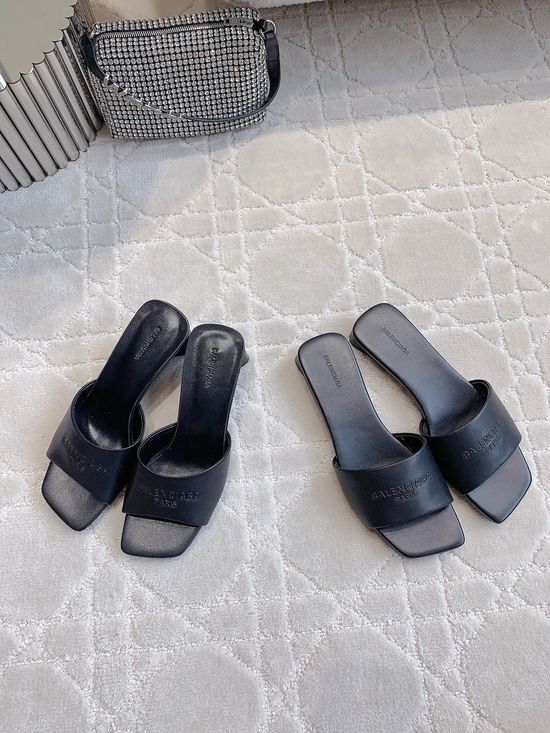 Balenciaga Minimalist Leather Slide Sandals With Low Heel Option