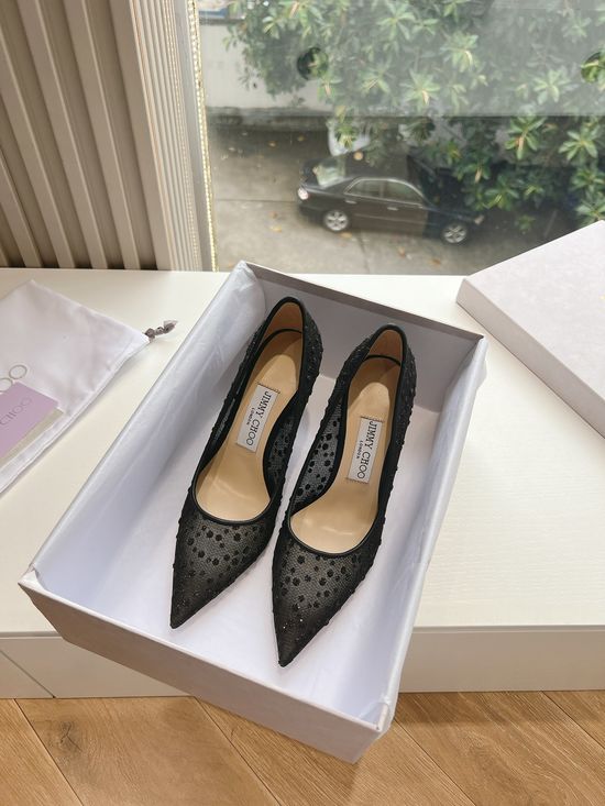 Jimmy Choo Rhinestone Pointed Toe Soft Comfortable Slip On Mules