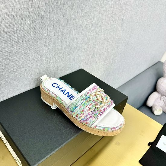Chanel Chic Platform Sandals with Rhinestone Chunky Heel