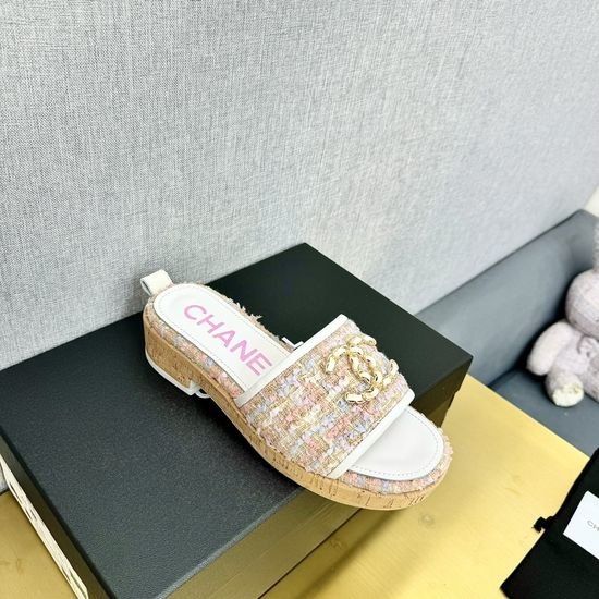Chanel Chic Platform Sandals with Rhinestone Chunky Heel