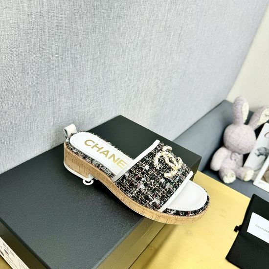Chanel Chic Platform Sandals with Rhinestone Chunky Heel