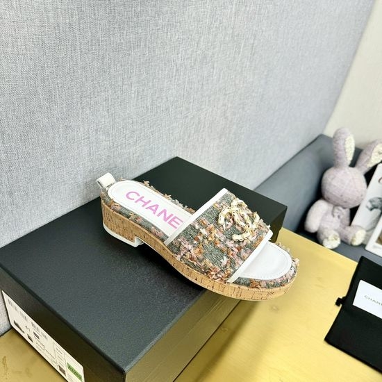 Chanel Chic Platform Sandals with Rhinestone Chunky Heel