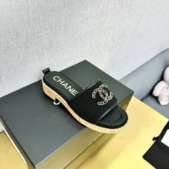 Chanel Chic Platform Sandals with Rhinestone Chunky Heel