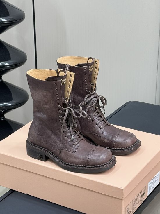 Miu Miu Genuine Leather Biker Ankle Boots For Daily Wear