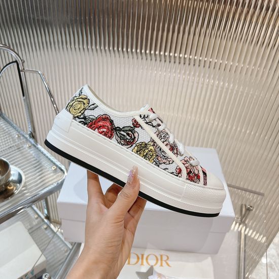 Christian Dior Embroidered Thick Sole Casual Sneakers Comfortable For Daily Wear