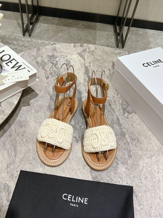 Celine Vintage Style Classic Buckle Leather Comfortable Sandals