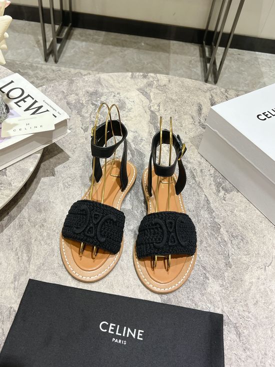 Celine Vintage Style Classic Buckle Leather Comfortable Sandals