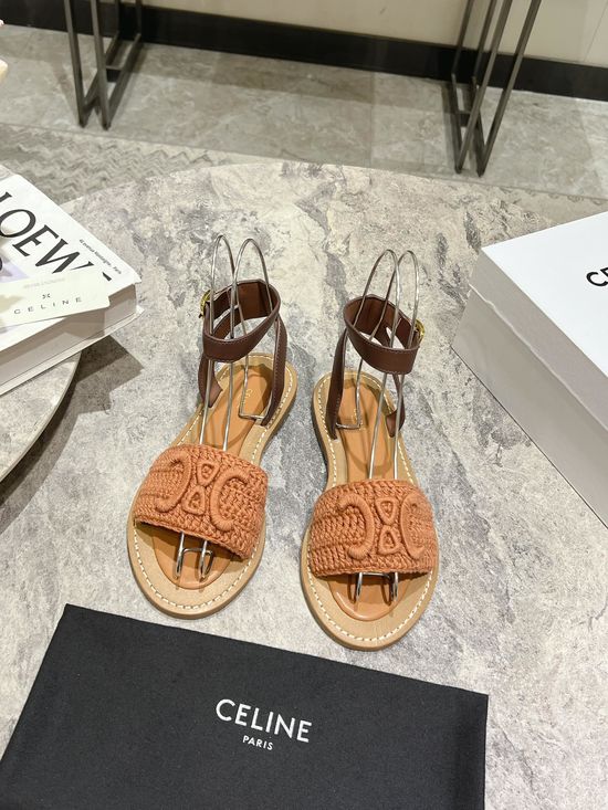 Celine Vintage Style Classic Buckle Leather Comfortable Sandals