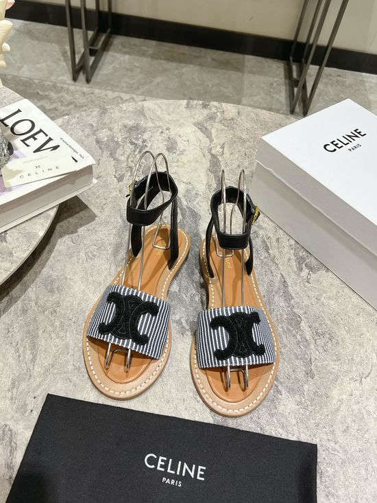 Celine Vintage Style Classic Buckle Leather Comfortable Sandals