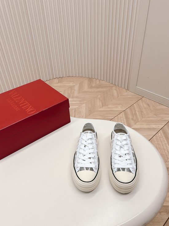 Valentino Mesh Embroidered Logo Thick Sole Casual Canvas Shoes
