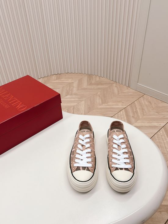 Valentino Embroidered Logo Thick Sole Casual Canvas Shoes