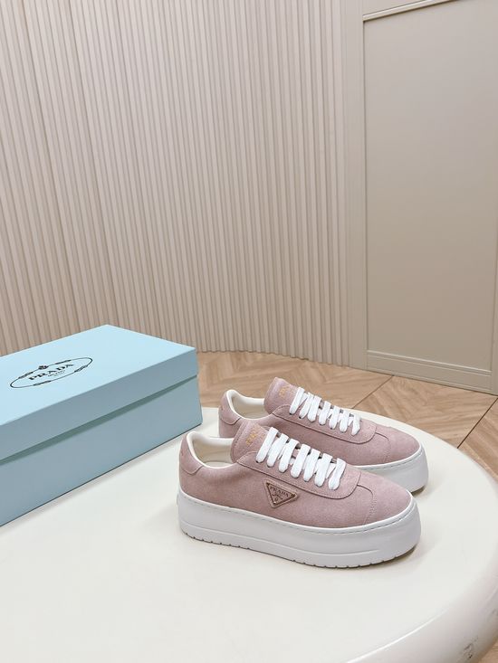 Prada Suede Platform White Sneakers Lightweight Casual Versatile Daily Shoes