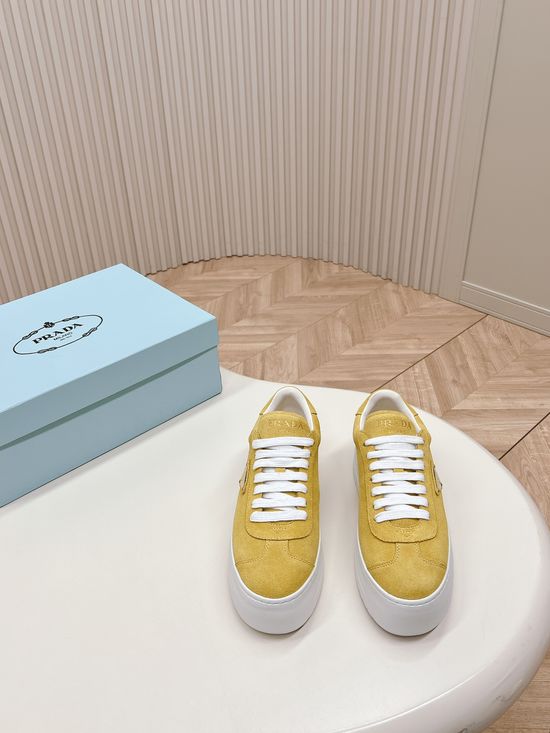 Prada Suede Platform White Sneakers Lightweight Casual Versatile Daily Shoes