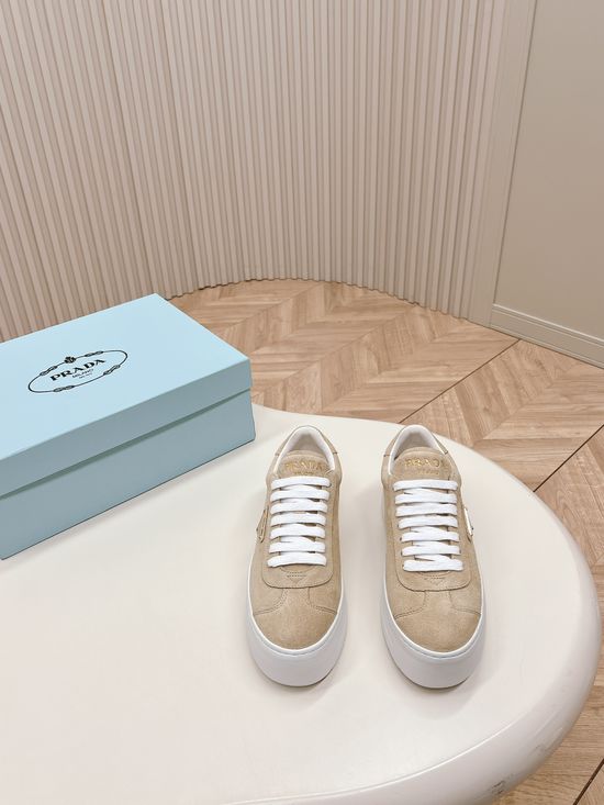Prada Suede Platform White Sneakers Lightweight Casual Versatile Daily Shoes