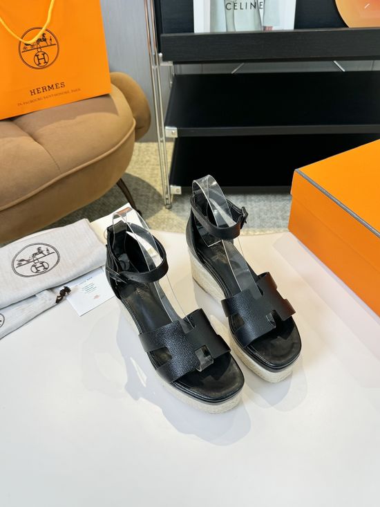 Hermes Espadrille Wedge Sandals Premium Leather Comfortable Retro Style