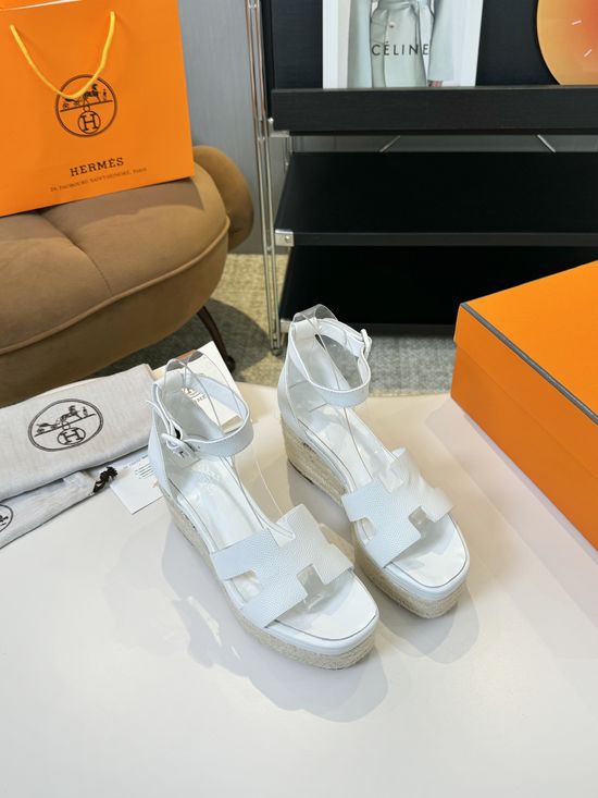 Hermes Espadrille Wedge Sandals Premium Leather Comfortable Retro Style