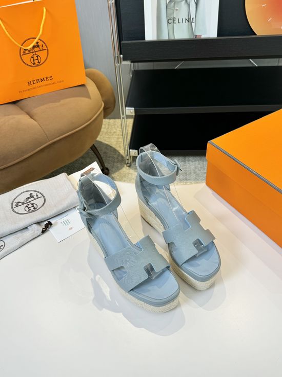 Hermes Espadrille Wedge Sandals Premium Leather Comfortable Retro Style