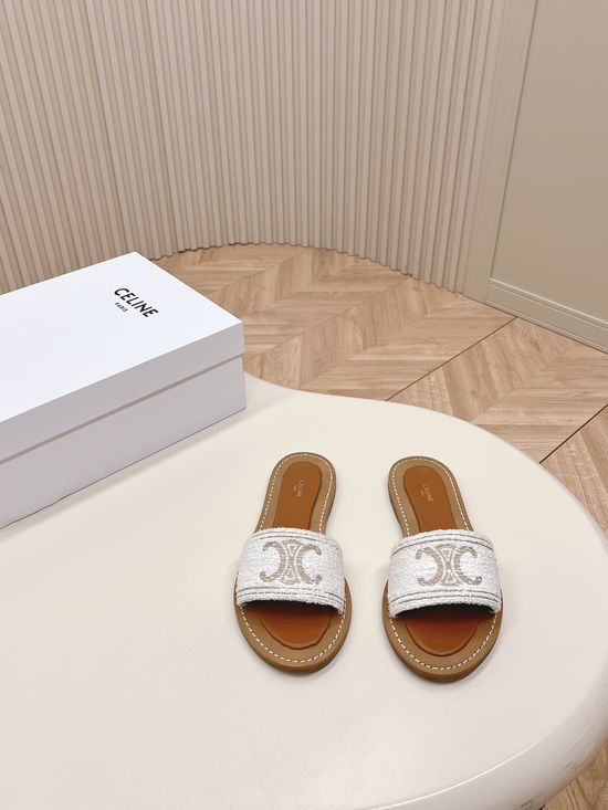 Celine Vintage Style Flat Casual Slides Genuine Leather