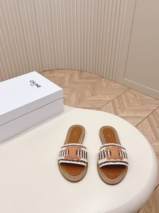 Celine Vintage Style Flat Casual Slides Genuine Leather