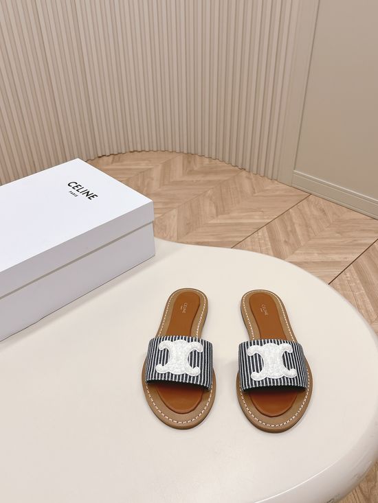 Celine Vintage Style Flat Casual Slides Genuine Leather