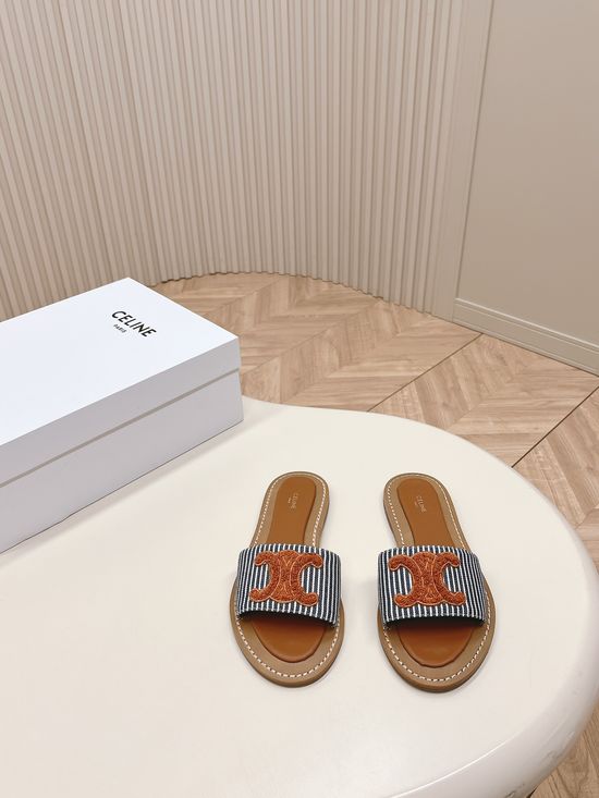 Celine Vintage Style Flat Casual Slides Genuine Leather